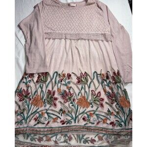 Simply Couture Pink Floral Tunic Mini Dress Floral Overlay, Y2K BOHO  A